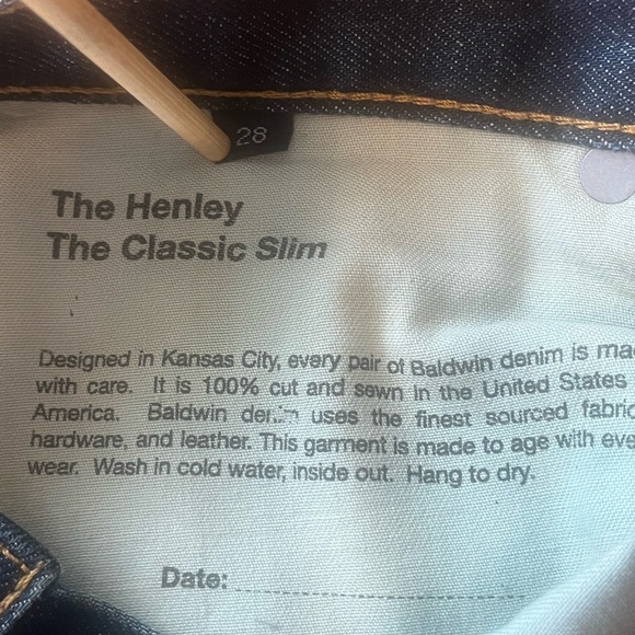 Baldwin the Henley Jean Men’s Classic Slim Jeans Dark Wash Size 28 x 34 Inseam - Picture 10 of 13